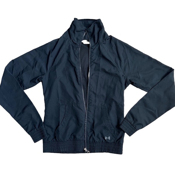 UNDER ARMOUR BLACK FULL ZIP MOCKNECK WINDBREAKER JACKET SIZE XS - Picture 1 of 6